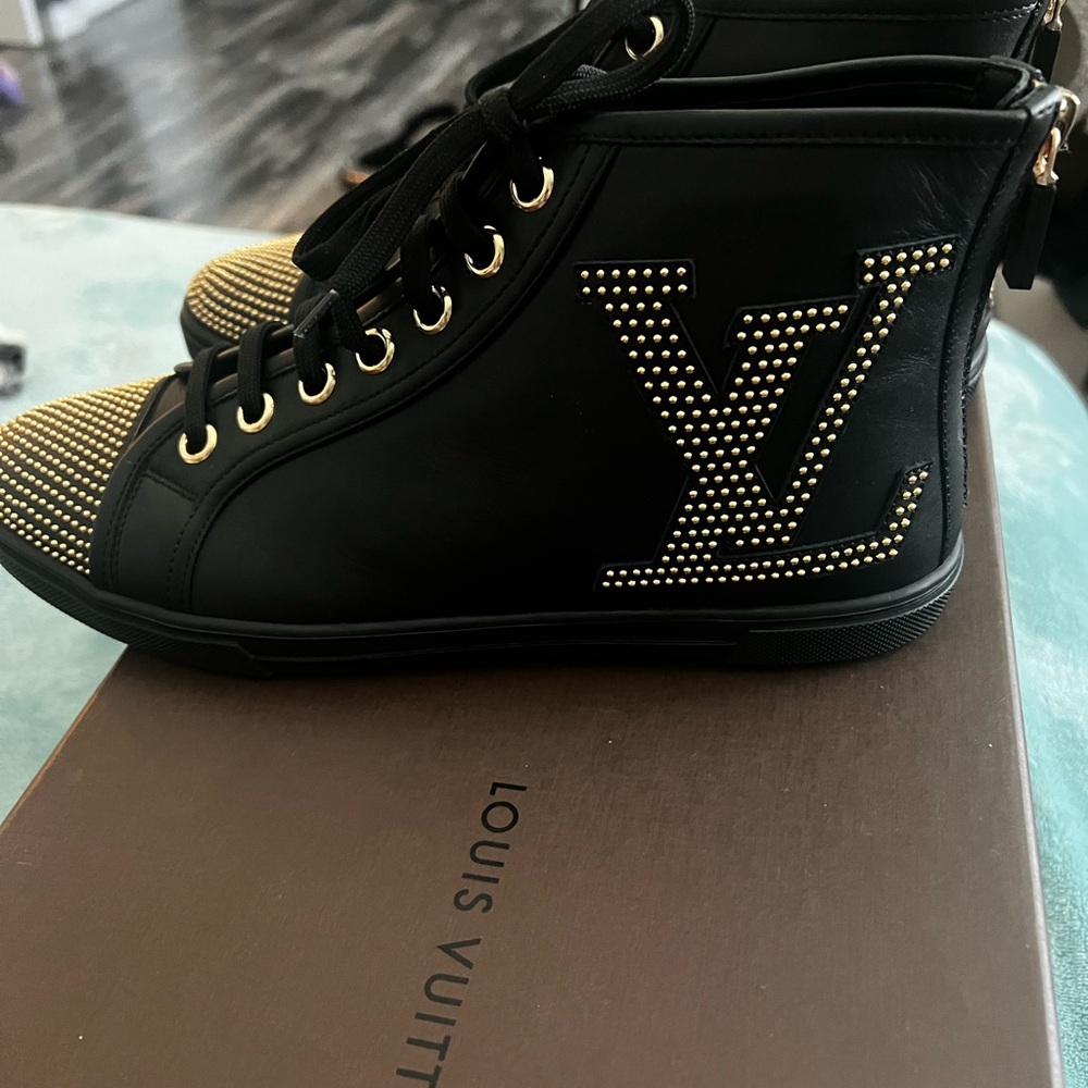 Louis Vuitton Black and Gold Studded booties